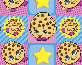 Shopkins Toss FLANNEL Fabric By Fat quarter FQ Half Many Patterns available 1/4 Yard Kooky Cookie Cartoon #3552