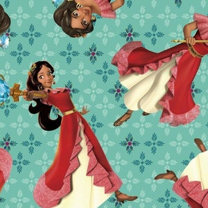 Elena of Avalor Princess Fabric By Fat quarter FQ Half Many Patterns available 100% Cotton 1/4 Yard Disney Floral Flowers #1727 Blue Aqua