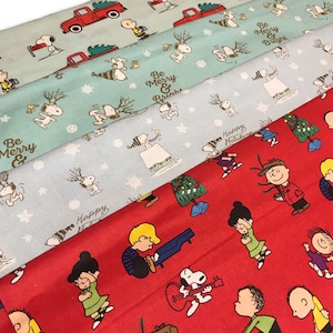 Holiday Peanuts Fabric By Fat quarter FQ Half 100% Cotton 1/4 Yard Snoopy Charlie Brown Christmas Winter Tree Woodstock Snoopy