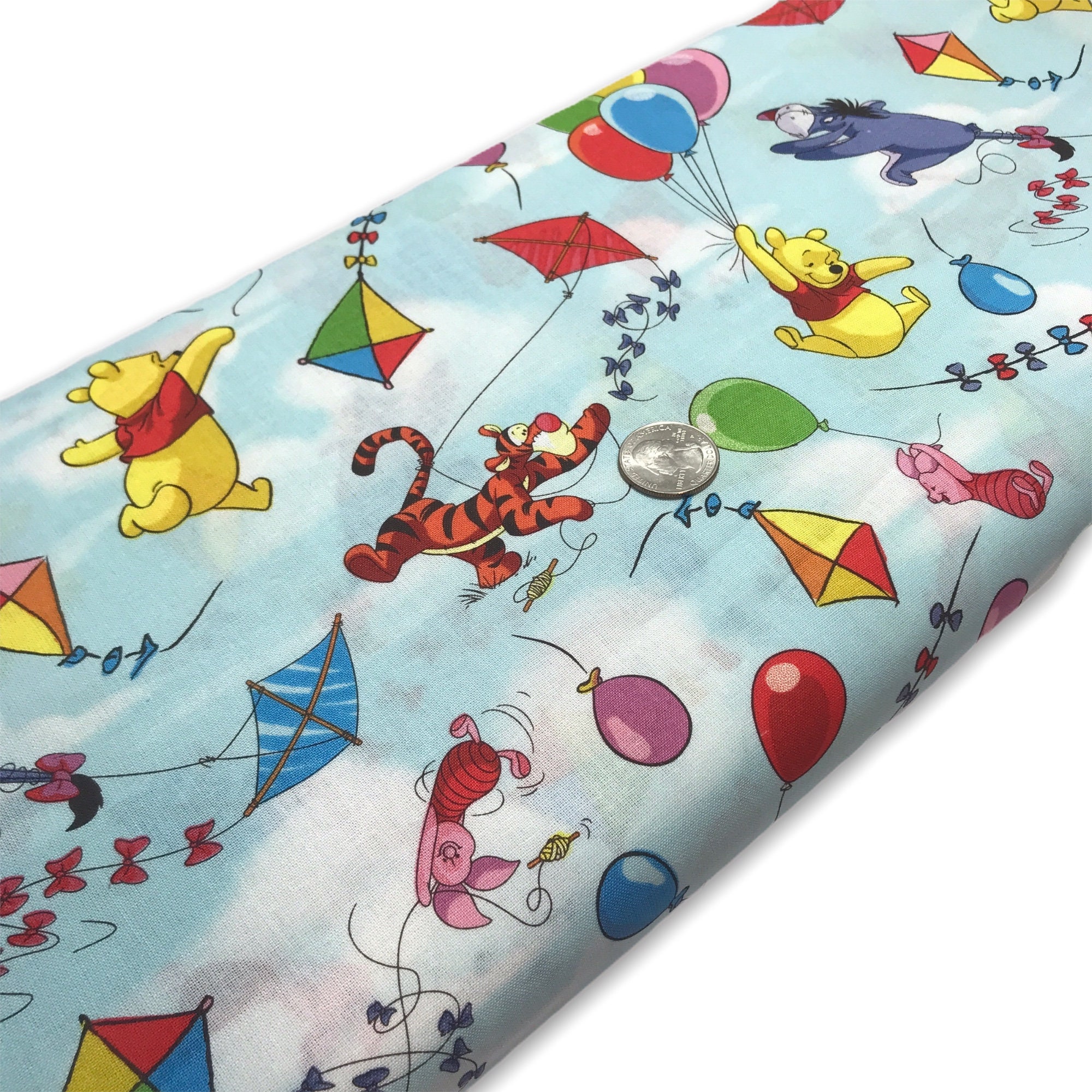 Disney Winnie the Pooh Fabric Gray Clouds and Kites Winnie the