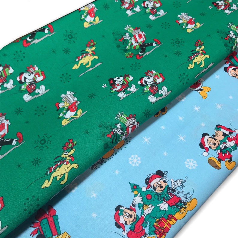 Christmas Mickey Mouse Print Fabric By the Yard FBTY Fat | Etsy