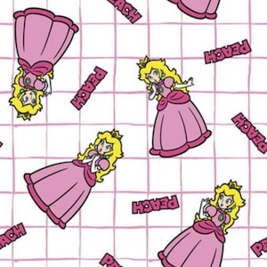 Nintendo Princess Peach Fabric By the Fat quarters FQ 100% Cotton Game Classic Digital Brothers Yoshi Peach Super Mario Bro #4242