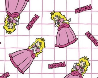 Nintendo Princess Peach Fabric By the Fat quarters FQ 100% Cotton Game Classic Digital Brothers Yoshi Peach Super Mario Bro #4242