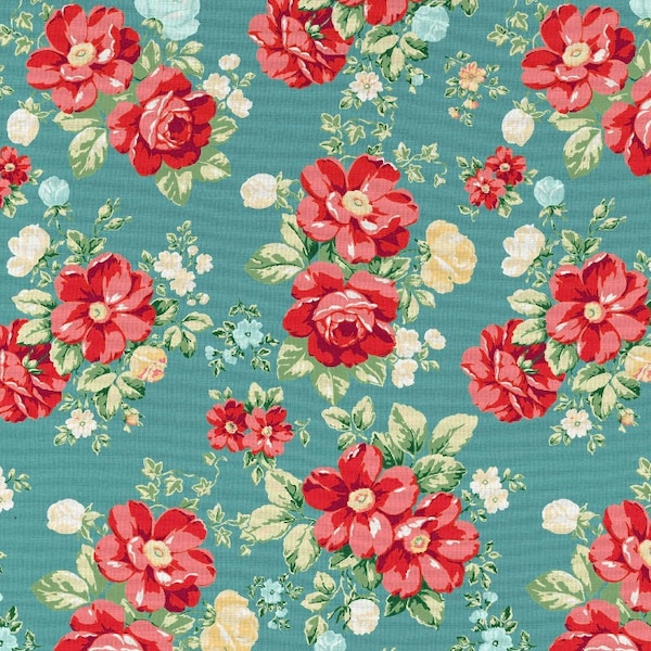 The Pioneer Woman Vintage Floral Teal Fabric By the Fat quarters FQ Yard Half Many Patterns available 100% Cotton Flowers Roses #5153