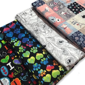 UniCat chat licorne croquis arcs-en-ciel tie-dye cartes de tarot tissu par mètre FBTY Fat quarters FQ moitié 100 % coton I Love Cats Paris Paws coeur