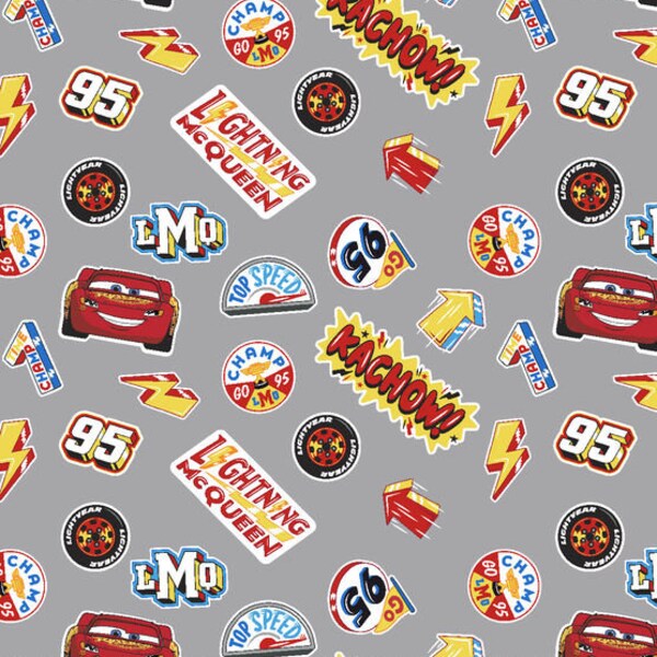 Disney Cars Fabric By Fat quarter FQ Half Many Patterns available 100% Cotton 1/4 Yard Pixar Animation Grey Racing #3389