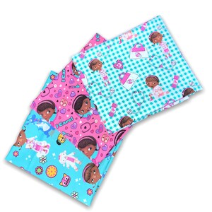 Doc Mcstuffins Fabric Fat Quarter Lot Bundle Mystery Set of 1 - 3 NO Duplicates Mixed FQ 100% Cotton 1/4 Yard Disney Plaid I Care Magic
