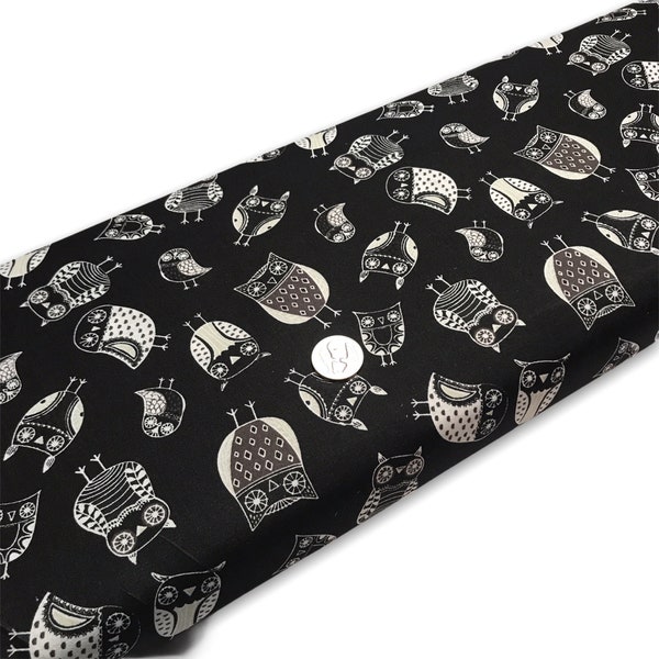 Sketch Black Owls Nine Iron Fabric By the Yard FBTY Fat quarters FQ Half Many Patterns available 100% Cotton Birds Night #437