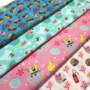 SpongeBob SquarePants Burger Krusty Krab Patrick Star Mr. Krabs Designs Fabric By The Yard 100% Quilters Cotton Fat Quarter FQ