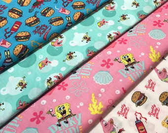 SpongeBob SquarePants Burger Krusty Krab Patrick Star Mr. Krabs Designs Fabric By The Yard 100% Quilters Cotton Fat Quarter FQ