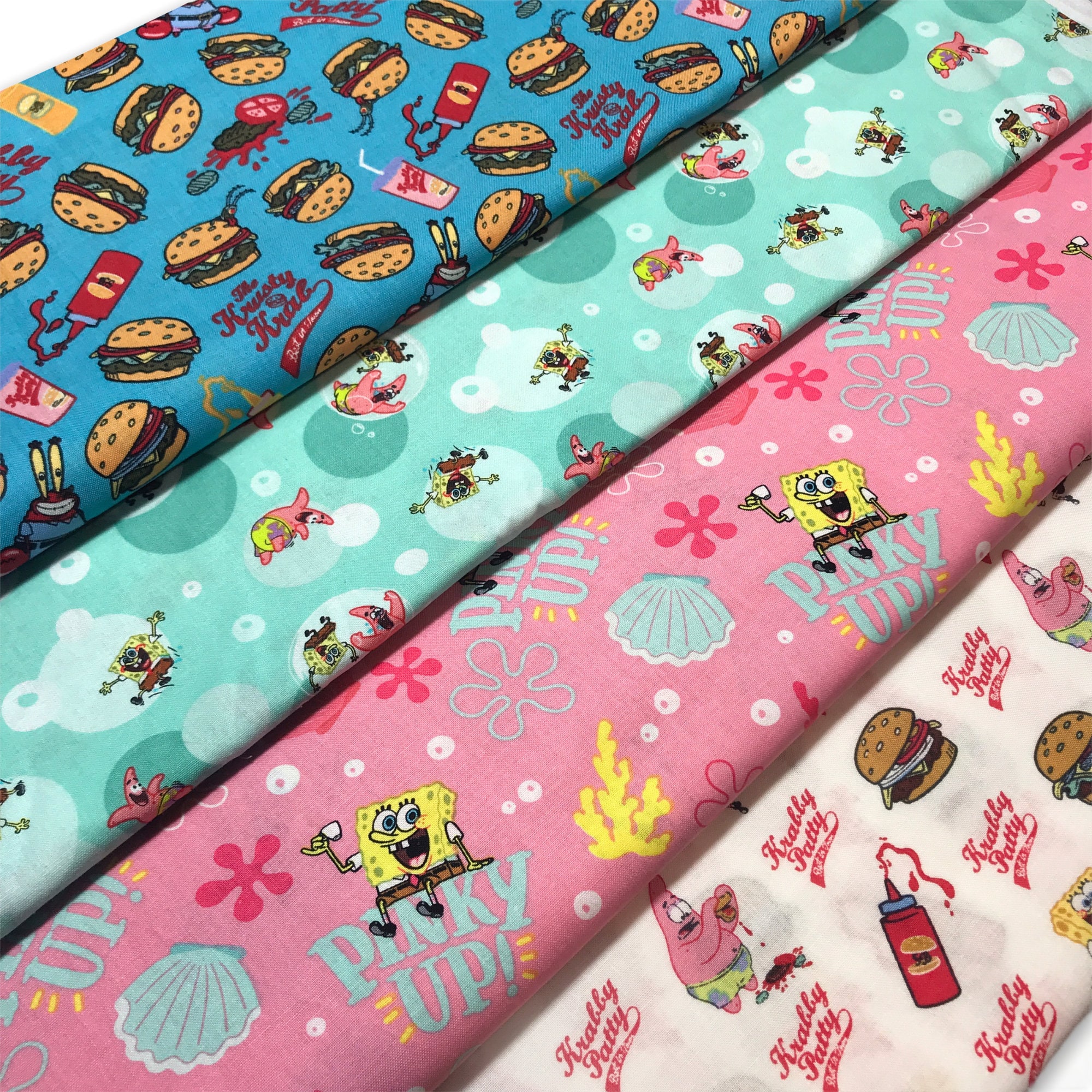 SpongeBob SquarePants Burger Krusty Krab Patrick Star Mr. Krabs Designs Fabric By The Yard 100% Quilters Cotton Fat Quarter FQ