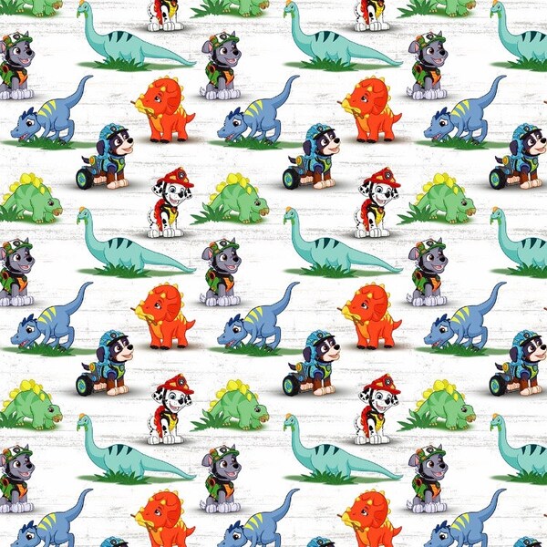 Paw Patrol Dino Adventure Print Fabric By the Yard FBTY Fat quarters FQ Half 100% Cotton Dog Nickelodeon Wheelchair High-Tech Rex #377