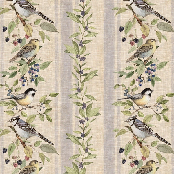 Susan Winget Stripes Beige Bird Premium Berries Fabric By the Yard FBTY Fat quarters FQ Half Many Patterns available 100% Cotton #430