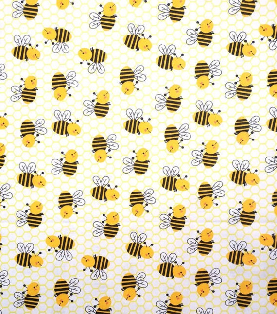 Cotton Bumble Bees Bumblebees Honeybees All Over Bee's Life Yellow Cotton  Fabric Print by the Yard (