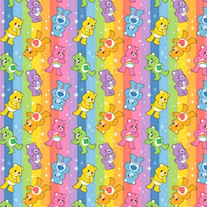 Carebears Fabric By Fat quarter FQ Half Many Patterns available 100% Cotton 1/4 Yard Pink Care Bears Grumpy Love-a-lot Tenderheart #
