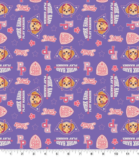 Paw Patrol Print Fabric By the Yard FBTY Fat quarters FQ Half 100% Cotton Dog Skye Work Hard Play Harder Girl Pink Purple Nickelodeon #392