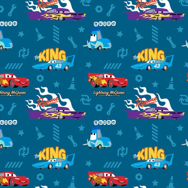 Disney Cars Fabric By Fat quarter FQ Half Many Patterns available 100% Cotton 1/4 Yard Pixar Animation Icon Path Blue  #3394