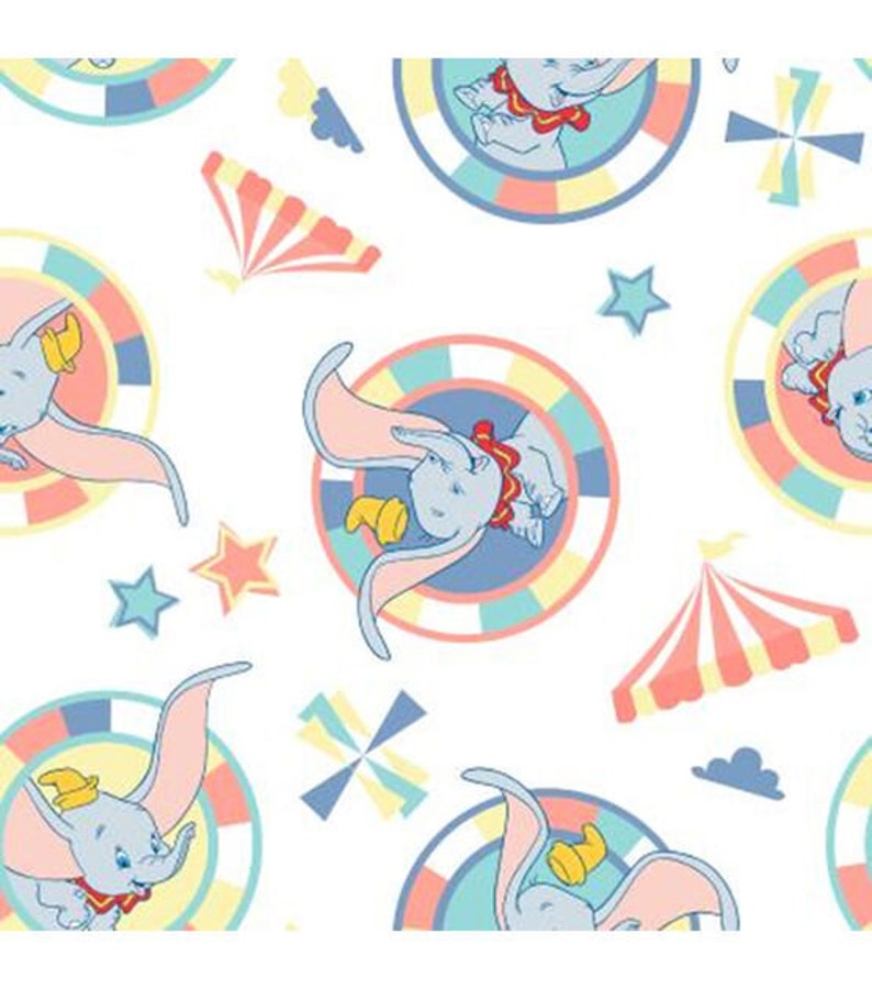 Dumbo Print Fabric By the Yard FBTY Fat quarters FQ Half 100% Cotton Disney Fabric Badge elephant floppy ears Circus Tent 3429 image 1