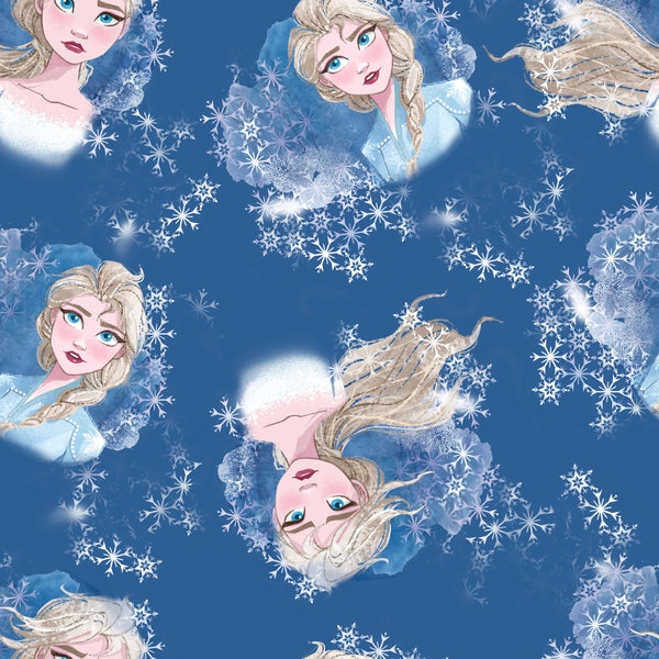 Disney Princess Elsa Frozen Fabric By Fat quarter FQ Half Many Patterns available 100% Cotton 1/4 Yard Blue Snowflakes #1687