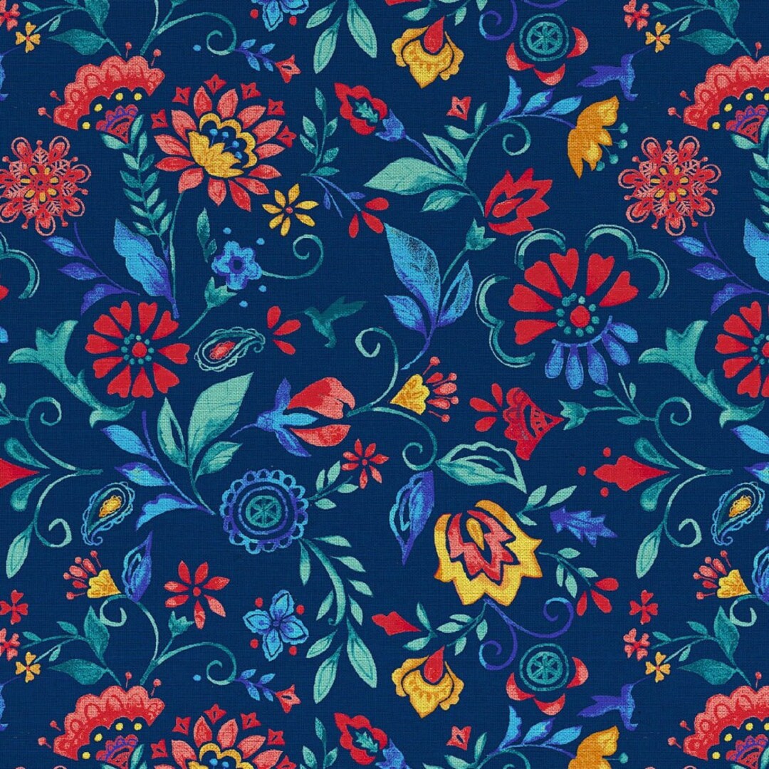 The Pioneer Woman Mazie All Over Flowers Dark Blue Fabric by the Fat ...