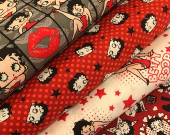 Betty Boop Set of 1 - 7 Fat Quarter Lot Bundle NO Repeats Duplicates Mixed FQ Many Patterns available 100% Cotton