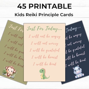 Das Prinzip der Reiki-Prinzipien für Kinder | Reiki Karten Bündel | 45 Individuelle Karten | 13x18 cm | Sofortdownload | Drucken und Schneiden | Affirmationen
