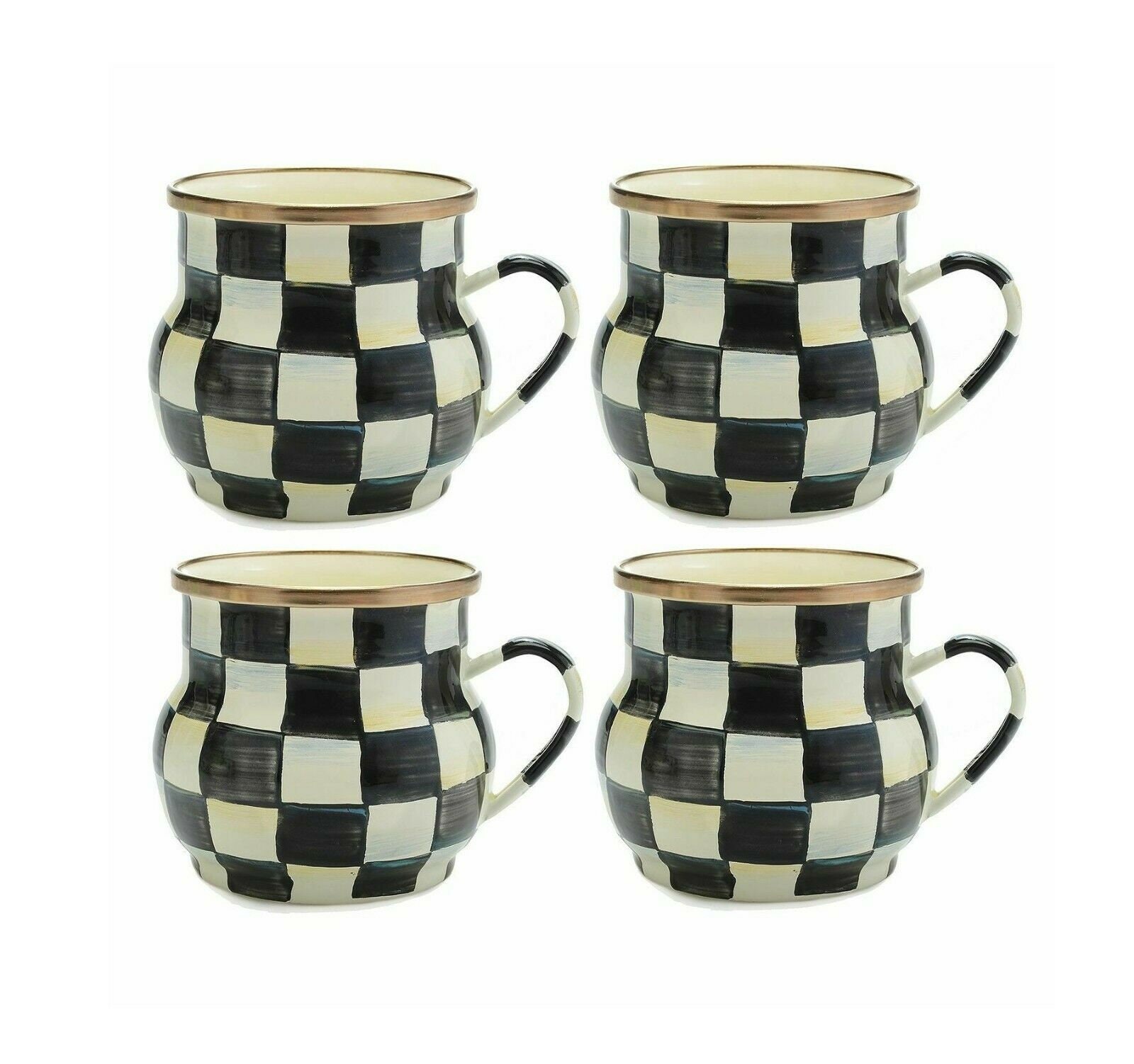 MACKENZIE CHILDS Set of 4 Mugs Courtly Check ENAMEL Brand New Etsy