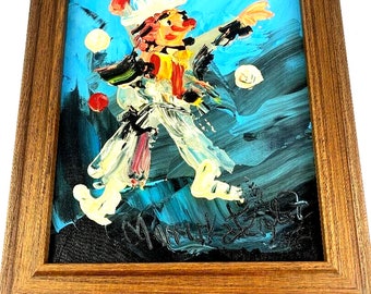 Gorgeous Vintage   Signed Morris Katz 1989 Original Oil on Board Painting Dancing Clown.100% Authentic  Measures 12"x 10"Beautiful New Frame