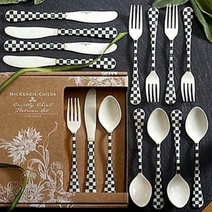 Mackenzie Childs 12 Piece Set Courtly Check Enameled Flatware