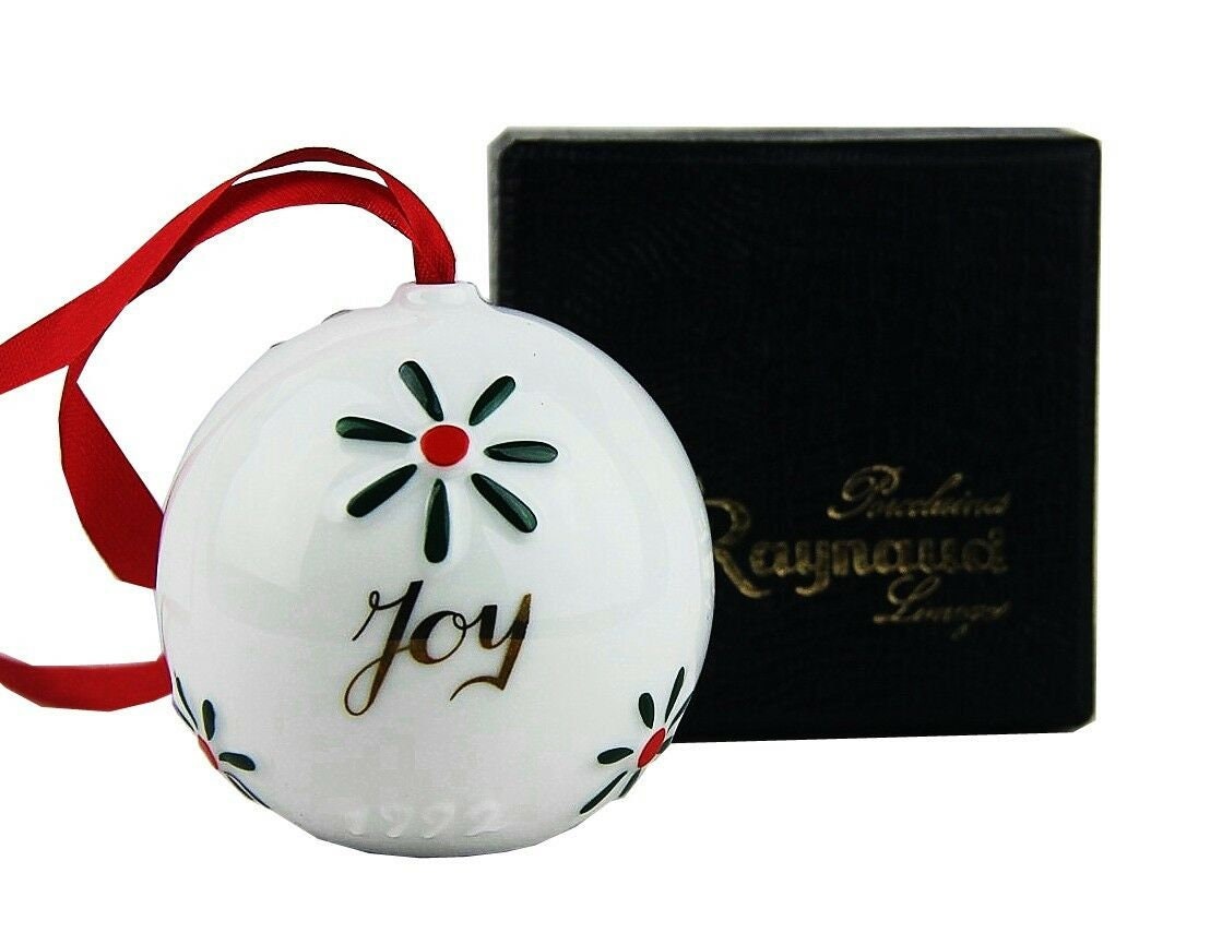 A.REYNAUD LIMOGES 1992 PORCELANE "JOY" CHRISTMAS ORNAMENT NEW BOX MADE IN FRANCE 