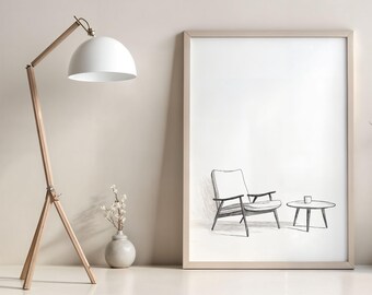 Mid Century Modern Chair Art – Minimalist Line Drawing – Printable Wall Art – A4 A3 Digital Download