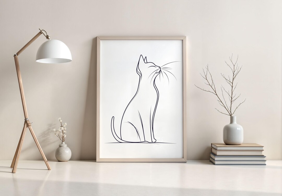 Minimalist Cat Drawing – Black and White Line Art – A4 A3 Printable ...