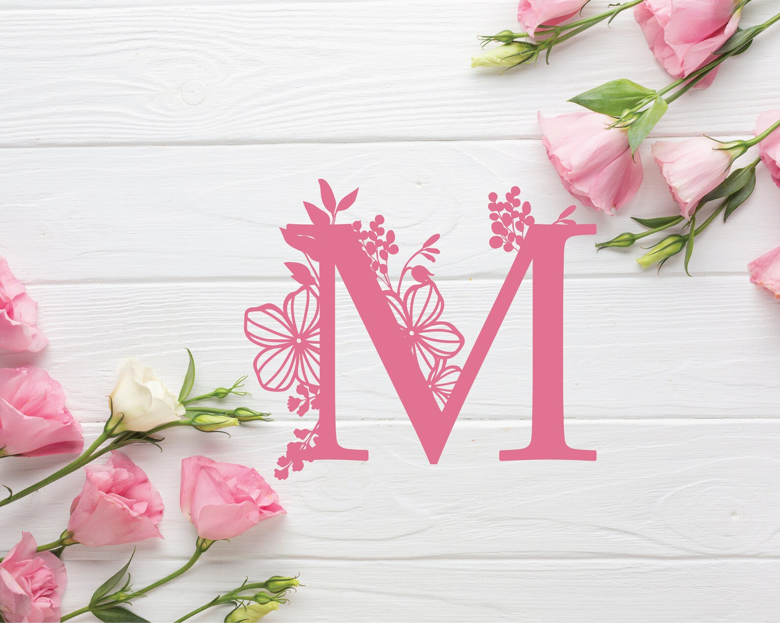 Botanical Floral Letter M Split Monogram SVG Split Monogram Etsy