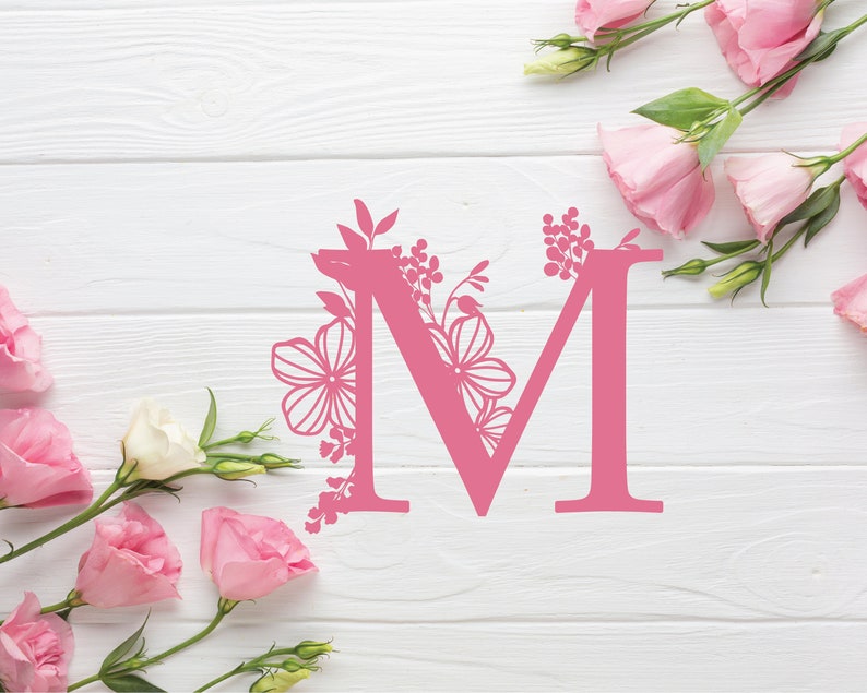 Download Botanical floral Letter M Split Monogram SVG Split ...