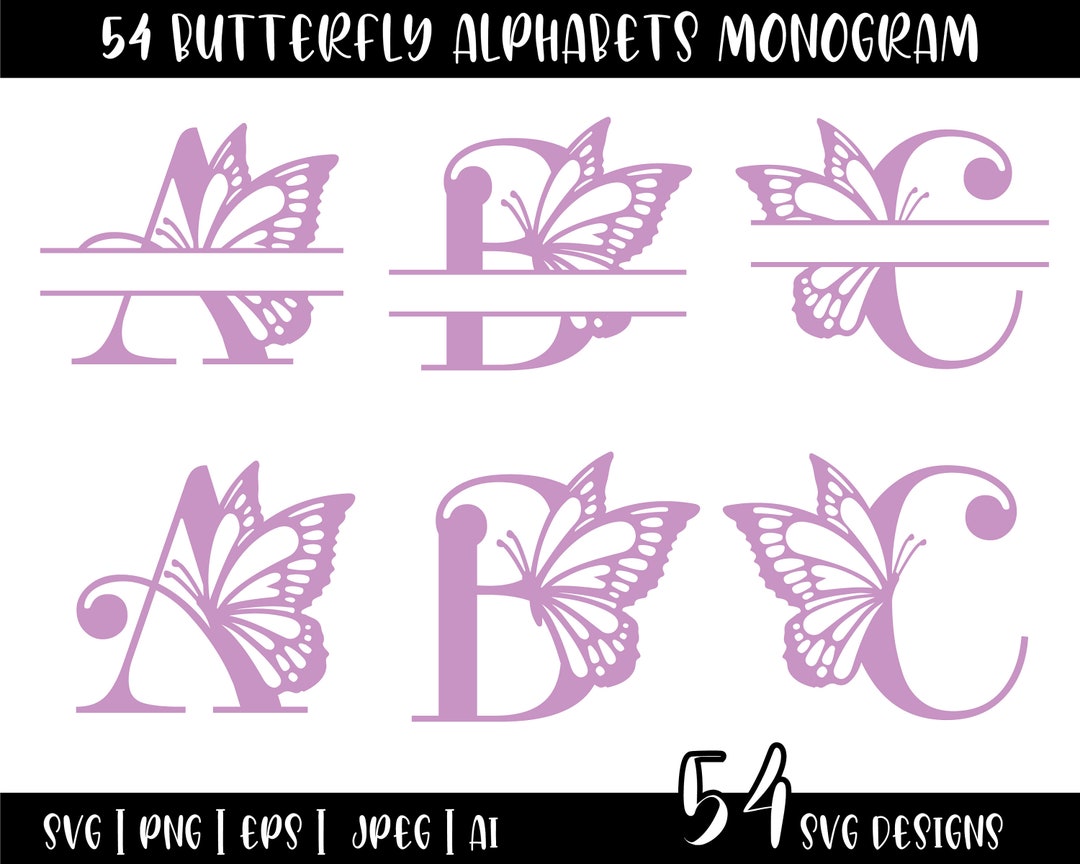 Butterfly Split Monogram Svg, Butterfly Alphabet Monogram SVG, Alphabet
