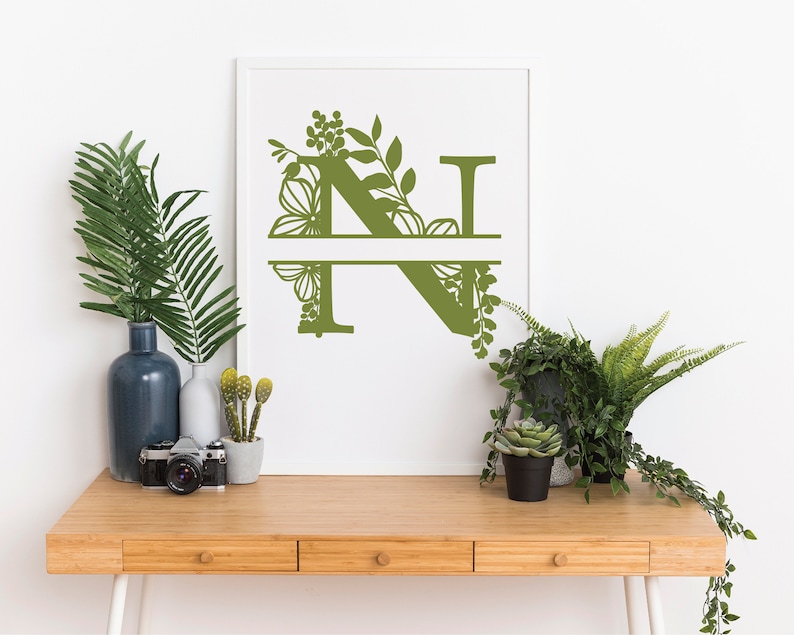 Download Botanical floral Letter N Split Monogram SVG Split ...