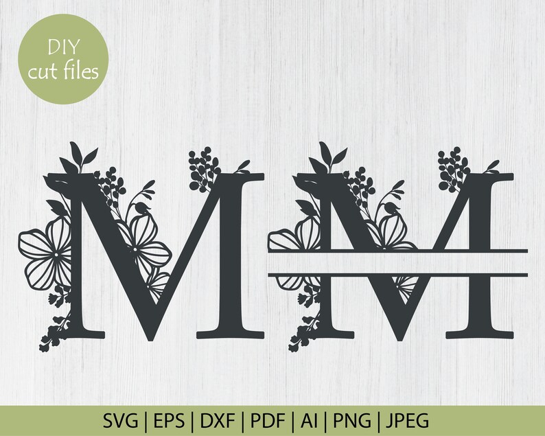 Botanical Floral Letter M Split Monogram SVG Split Monogram - Etsy