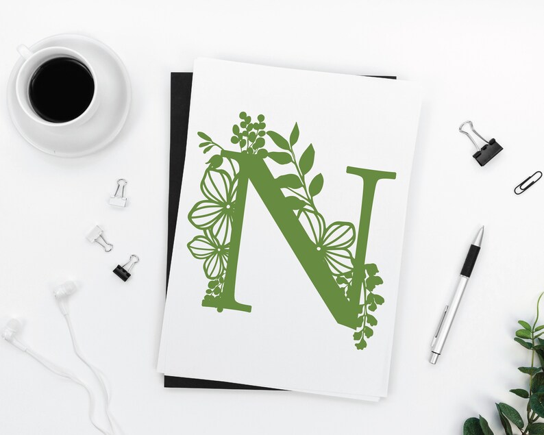 Download Botanical floral Letter N Split Monogram SVG Split ...