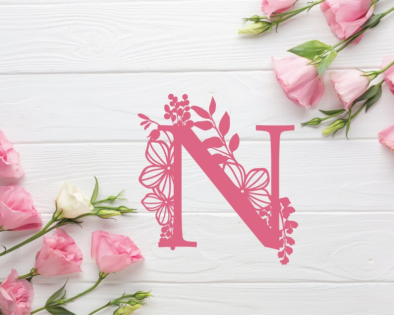 Download Botanical floral Letter N Split Monogram SVG Split ...