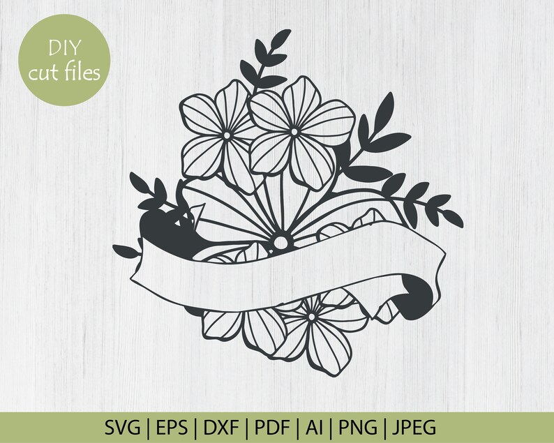 Download Floral Ribbon Banner SVG Flower Ribbon Border SVG Flower ...