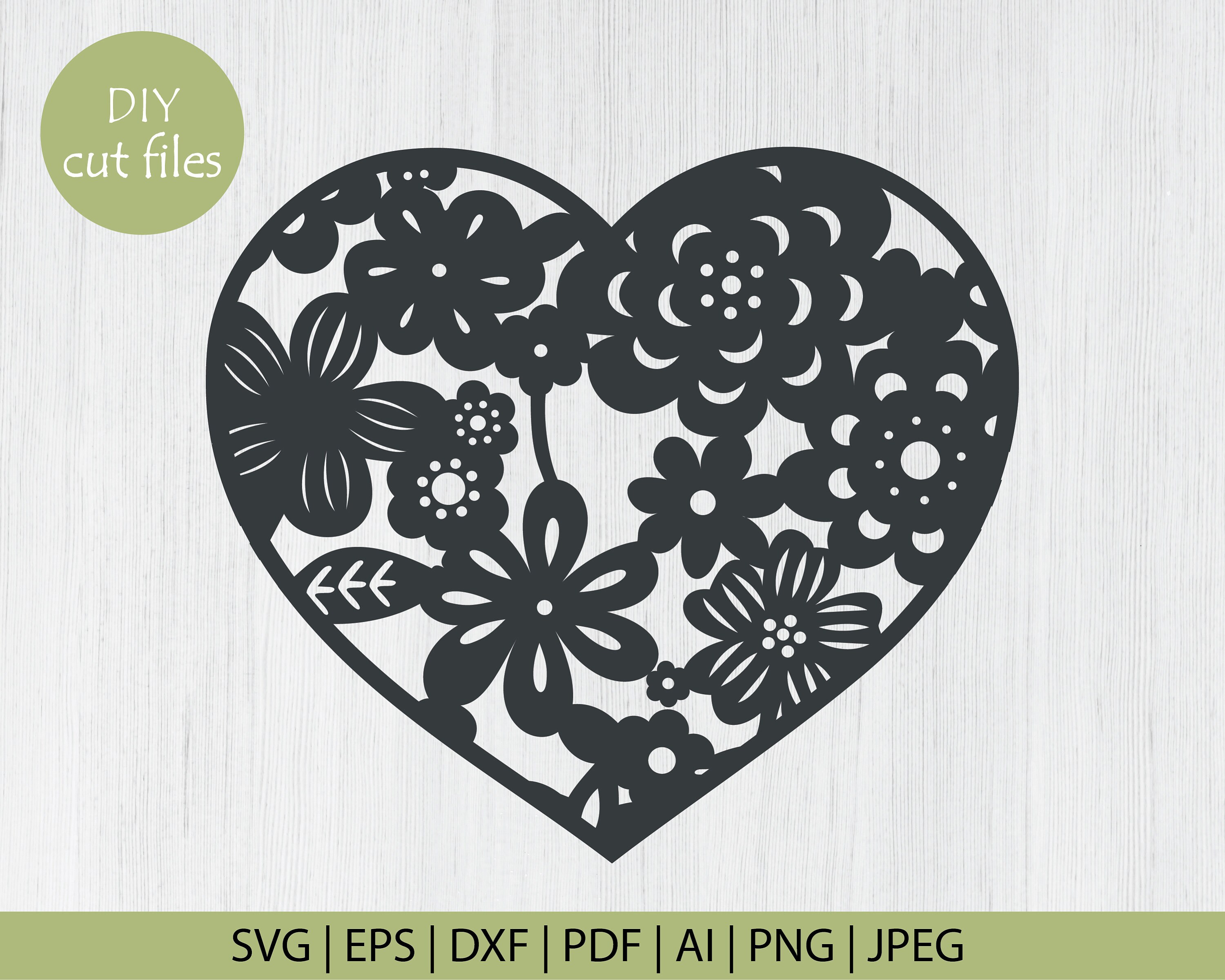 Floral Heart Svg Heart Svg Flowers Svg design Heart Etsy