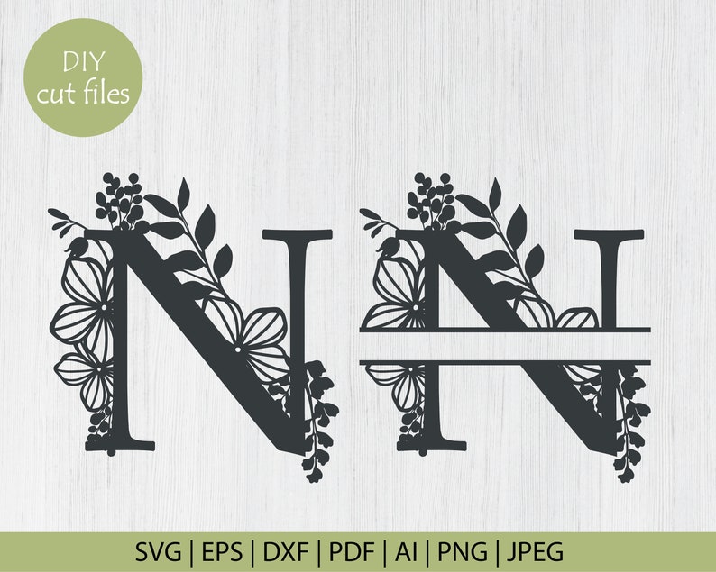 Download Botanical floral Letter N Split Monogram SVG Split Monogram | Etsy