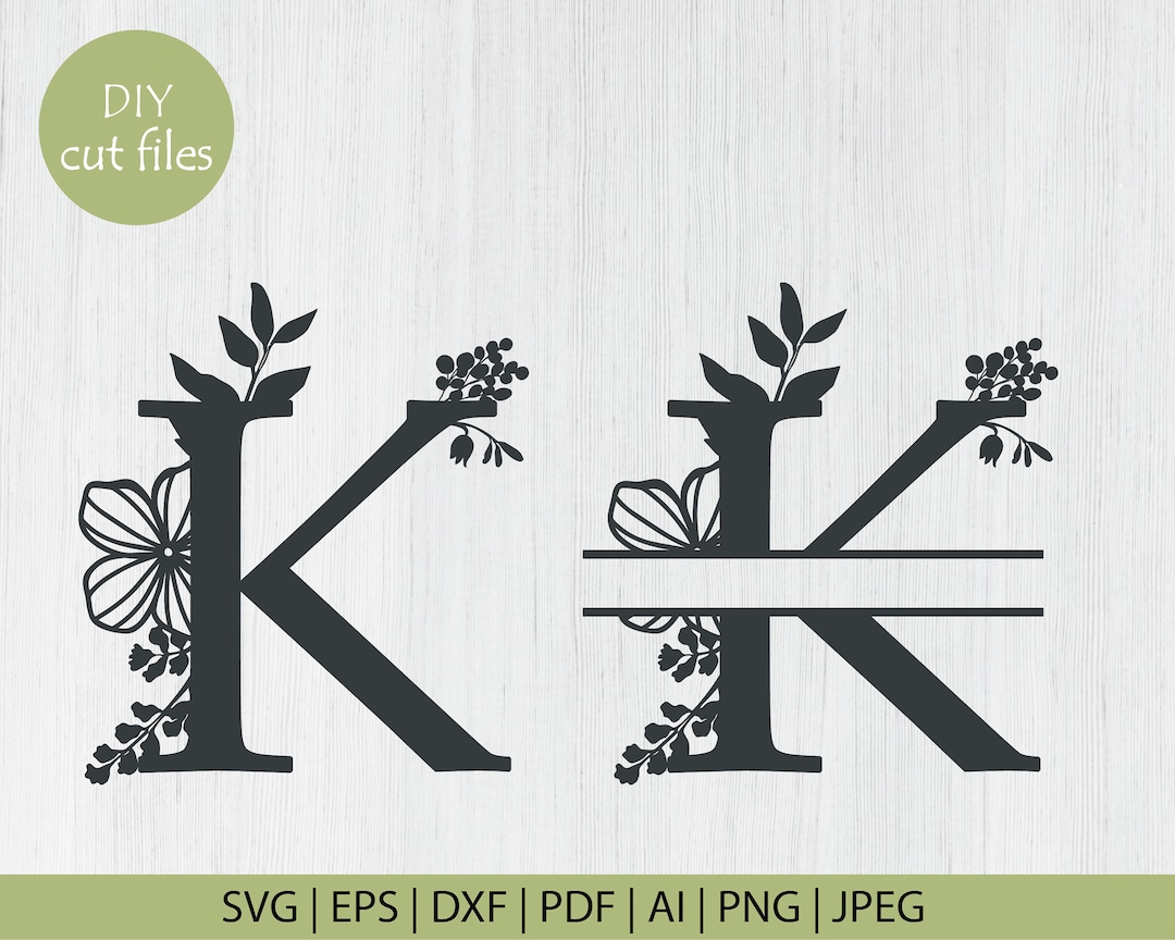 Botanical Floral Letter K Split Monogram SVG Split Monogram - Etsy