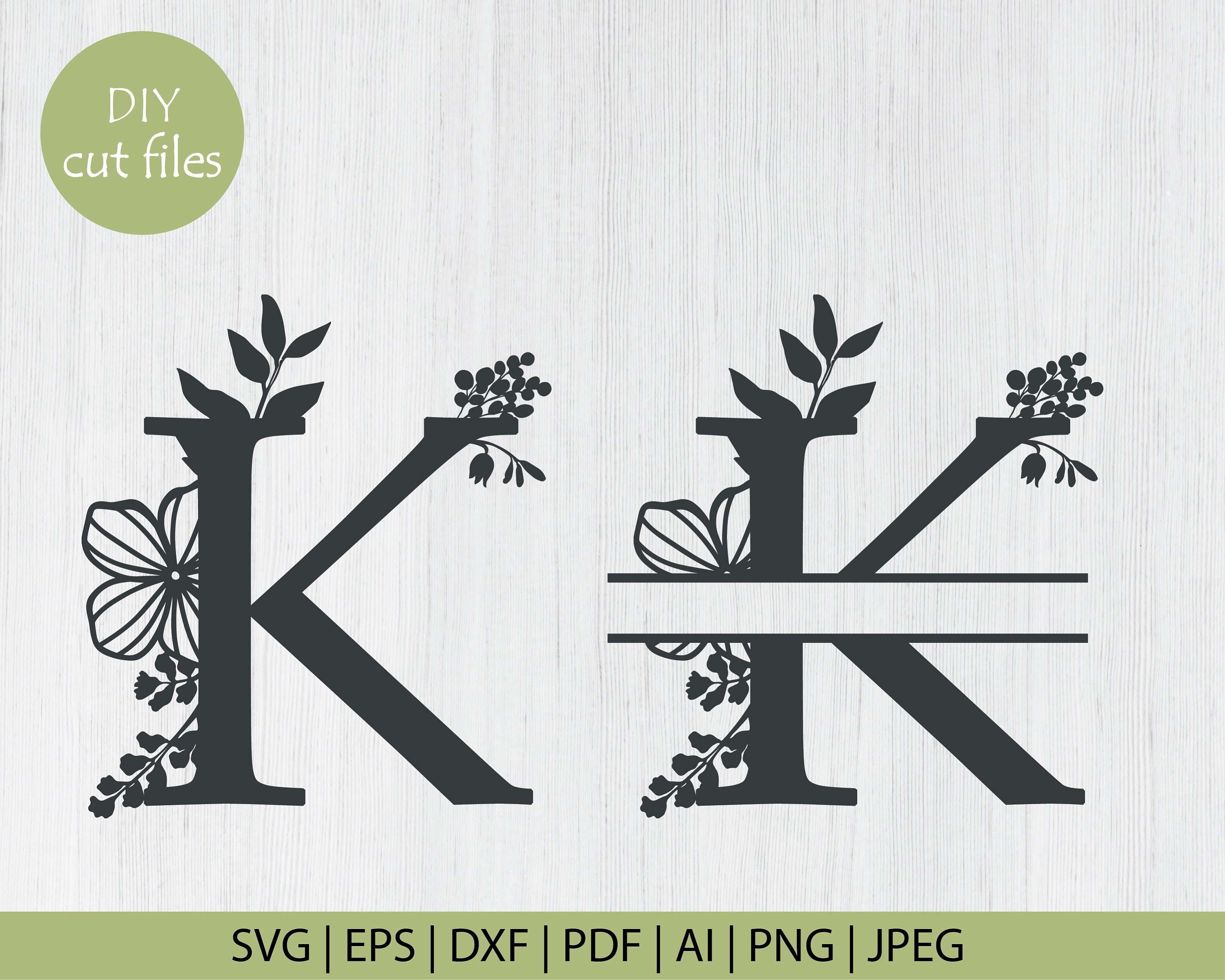 Download Botanical Floral Letter K Split Monogram Svg Split Monogram Etsy