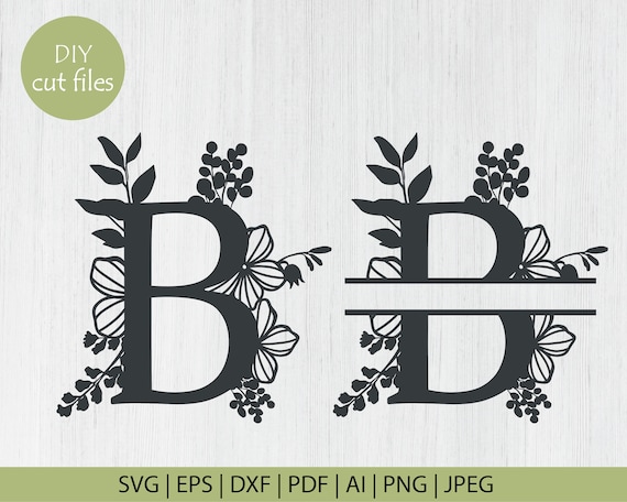 Download Botanical Floral Letter B Split Monogram Svg Split Monogram Etsy