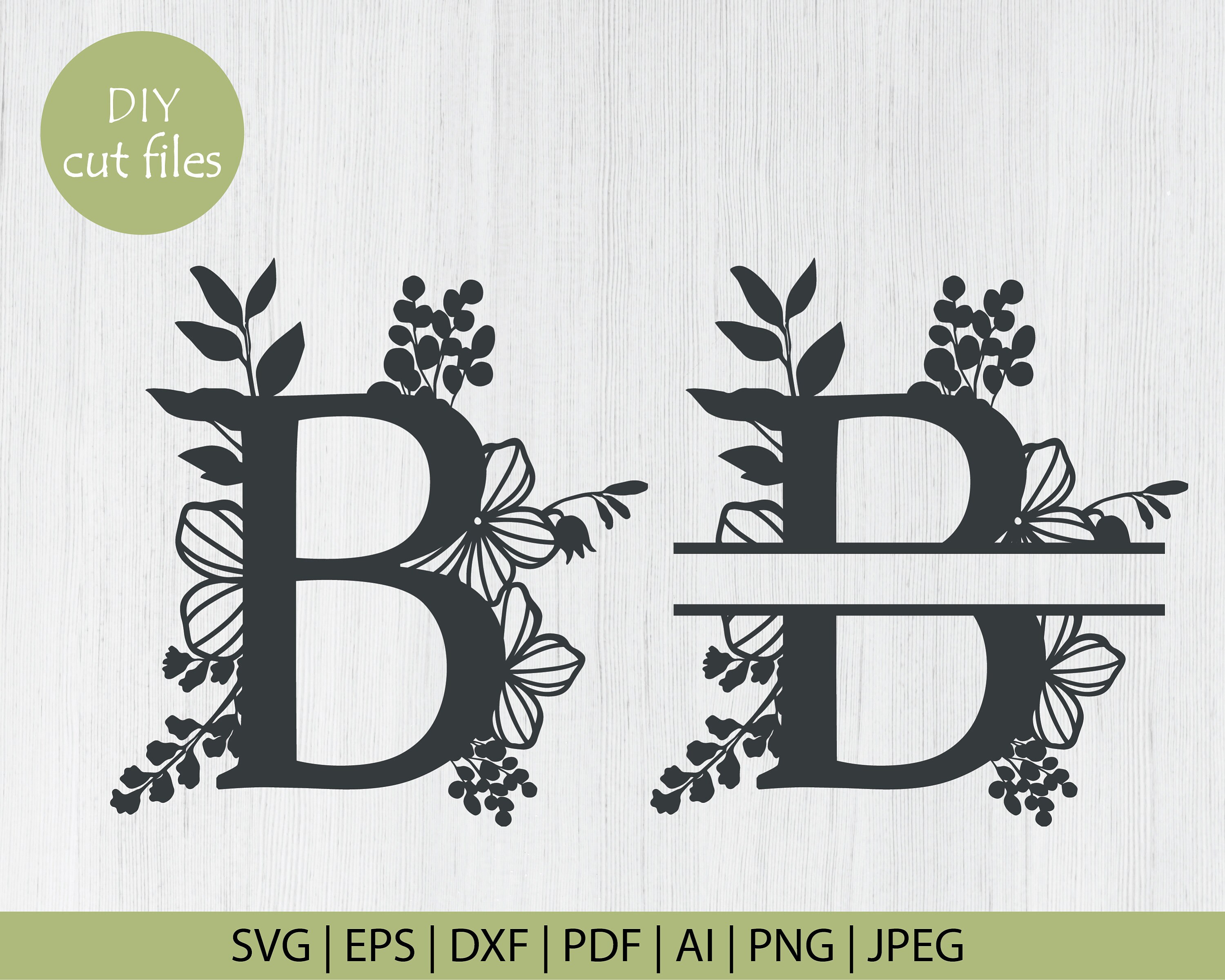 Download Botanical Floral Letter B Split Monogram Svg Split Monogram Etsy