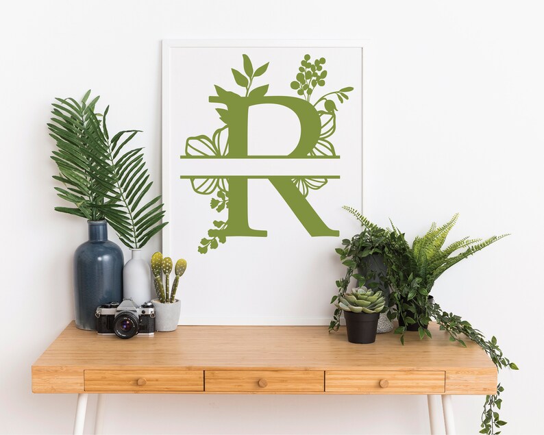 Download Botanical floral Letter R Split Monogram SVG Split ...
