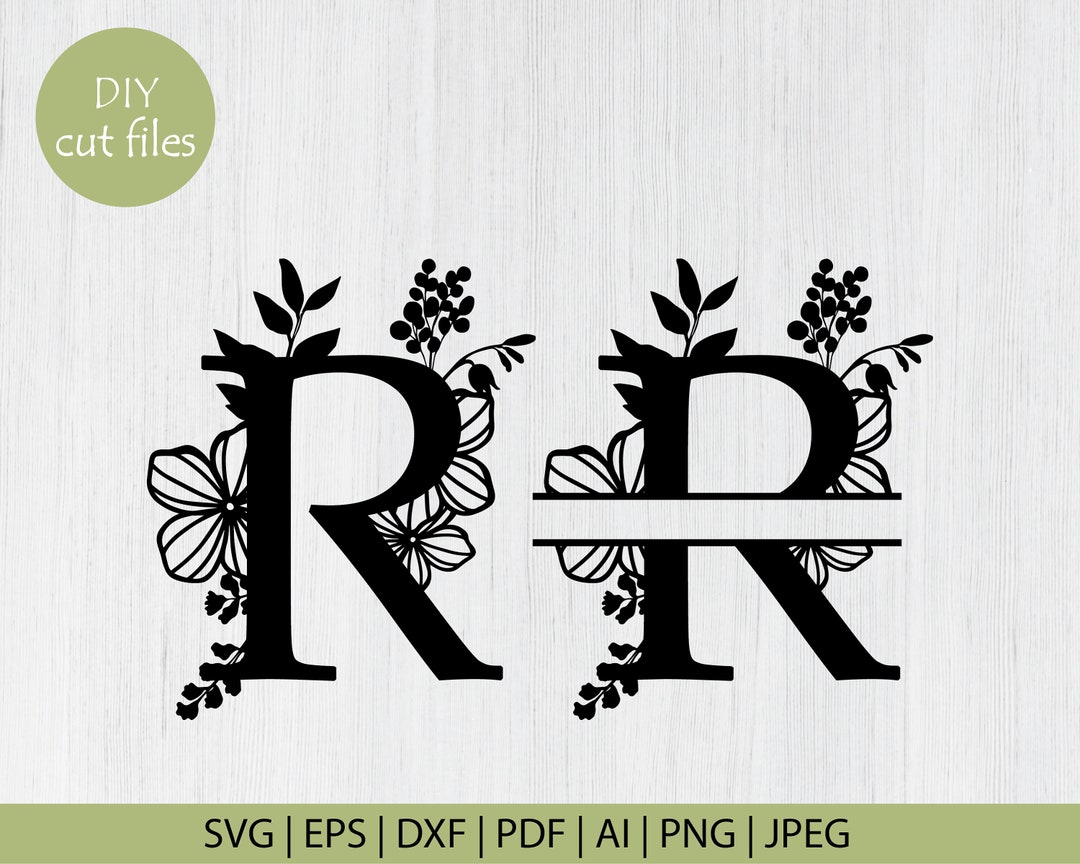 Botanical Floral Letter R Split Monogram SVG, Split Monogram SVG ...