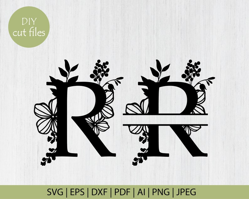 Botanical floral Letter R Split Monogram SVG Split ...