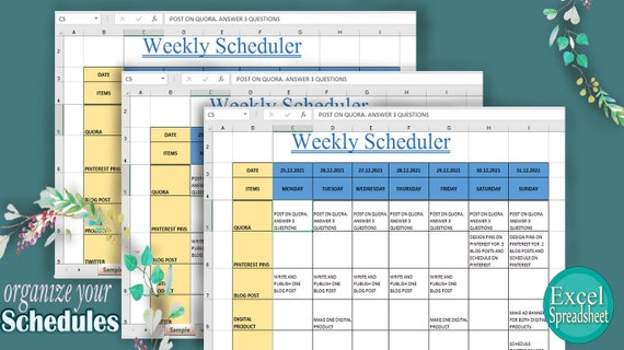 Weekly Scheduler excel Spreadsheet | Etsy